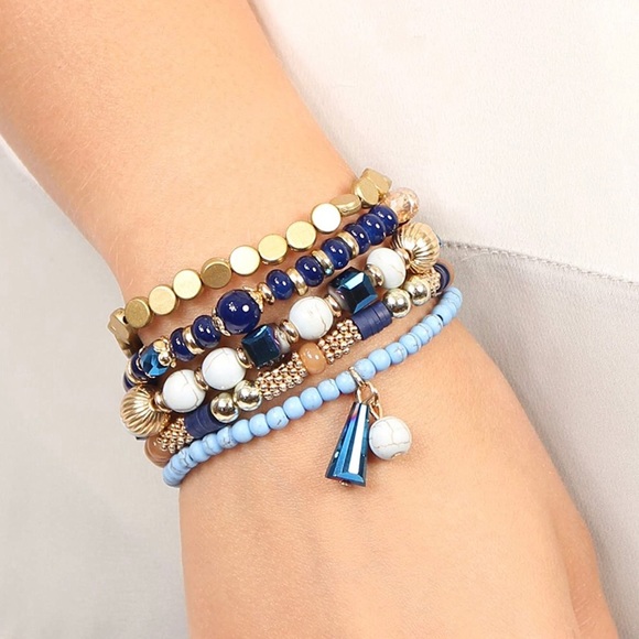 Stacked Bracelets (5) Natural Blues Tassel NWT - Picture 4 of 4